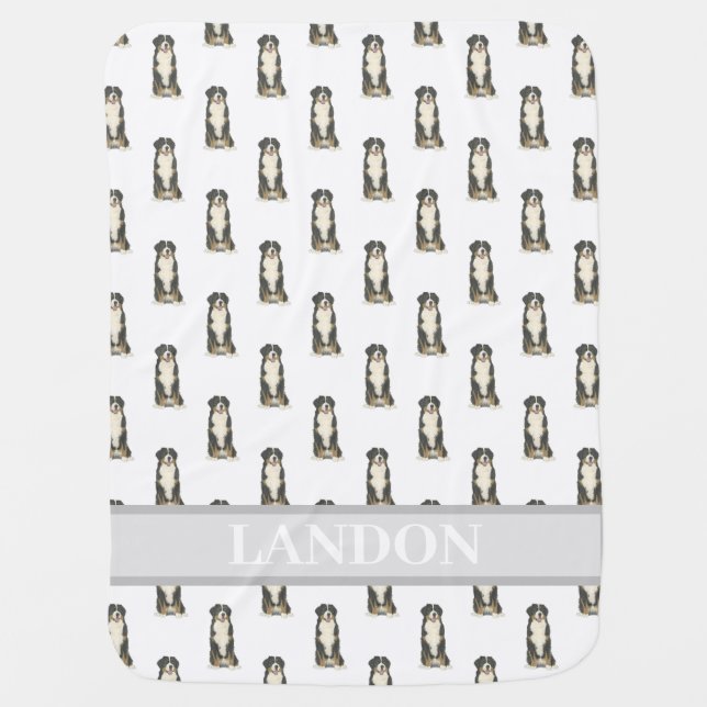 Personalized Bernese Mountain Dog Baby Blanket (Front)