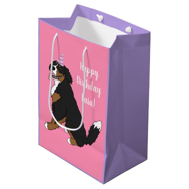 Personalized Bernese Mountain Dog Birthday  Medium Gift Bag (Front Angled)
