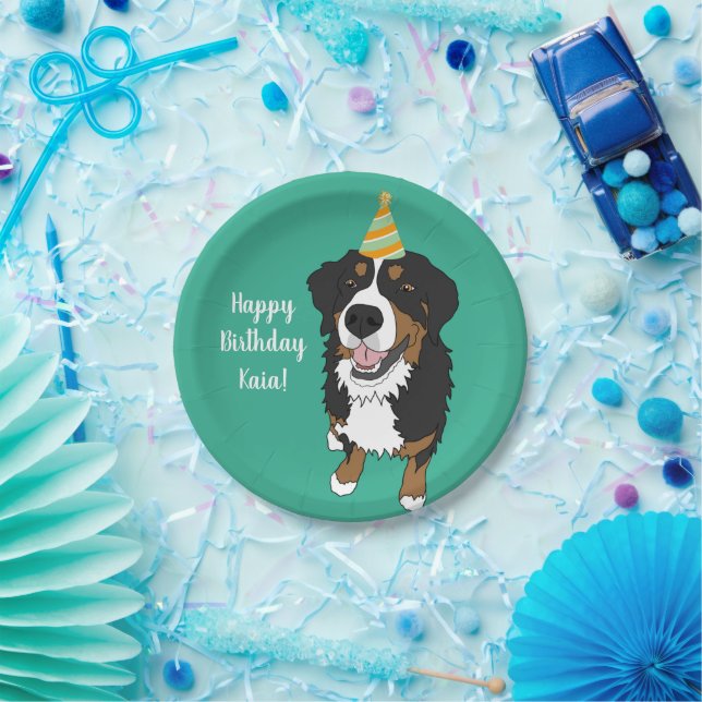 Personalized Bernese Mountain Dog Birthday Paper Plates (Party)