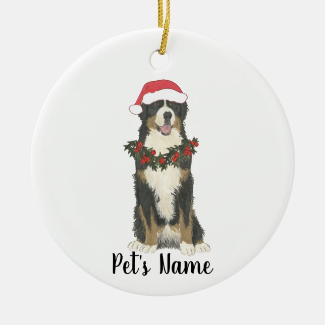 Personalized Bernese Mountain Dog Christmas Ceramic Ornament (Front)