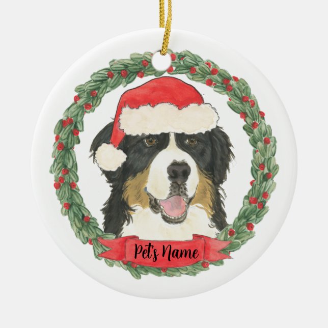 Personalized Bernese Mountain Dog Christmas Ceramic Ornament (Front)