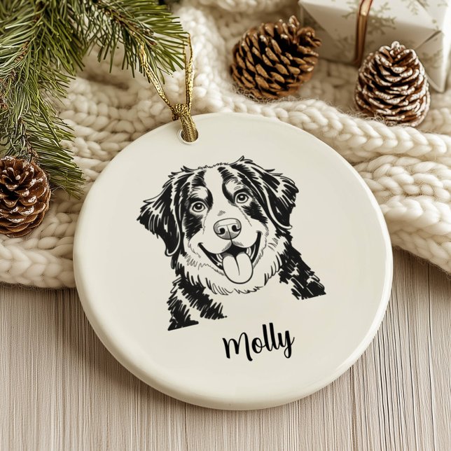 Personalized Bernese Mountain Dog Christmas Ceramic Ornament (Creator Uploaded)