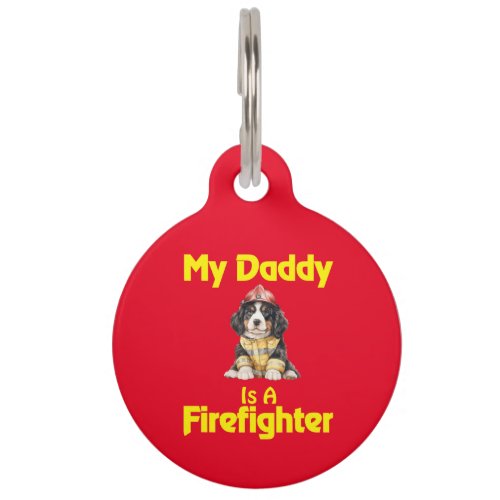 Personalized Bernese Mountain Dog Firefighter Dad Pet ID Tag