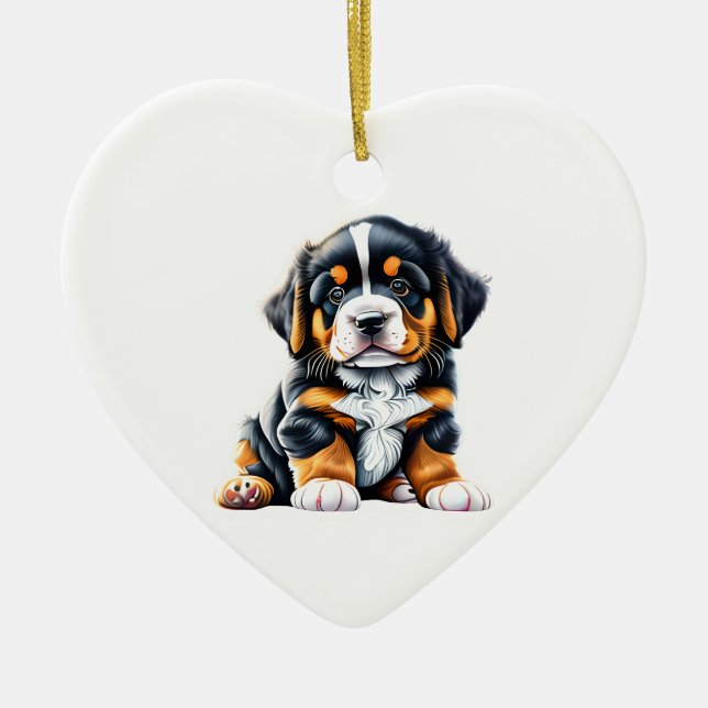 Personalized Bernese Mountain Dog Puppy Ceramic Ornament (Front)