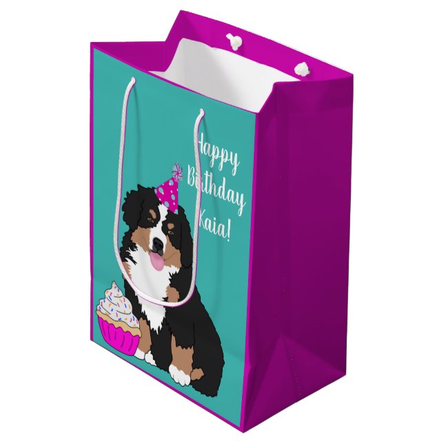Personalized Bernese Mountain Dog Puppy Medium Gif Medium Gift Bag (Front Angled)