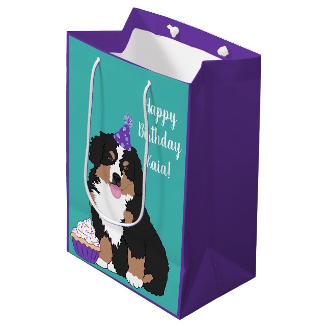Personalized Bernese Mountain Dog Puppy Medium Gift Bag (Front Angled)