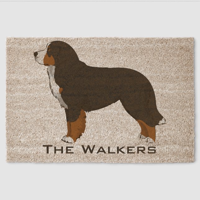 Personalized Bernese Mountain Dog Tan Fiber Doormat (Front)