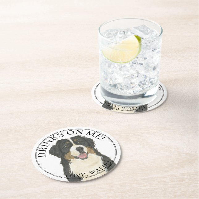 Personalized Bernese Mountain Dog Wedding Round Paper Coaster (Insitu)
