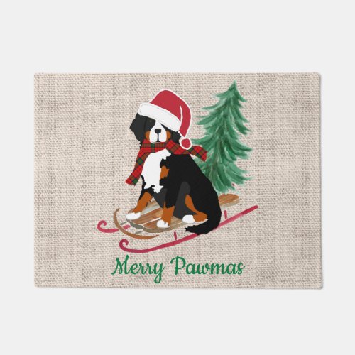 Personalized Bernese Mt Dog Christmas Sled Doormat