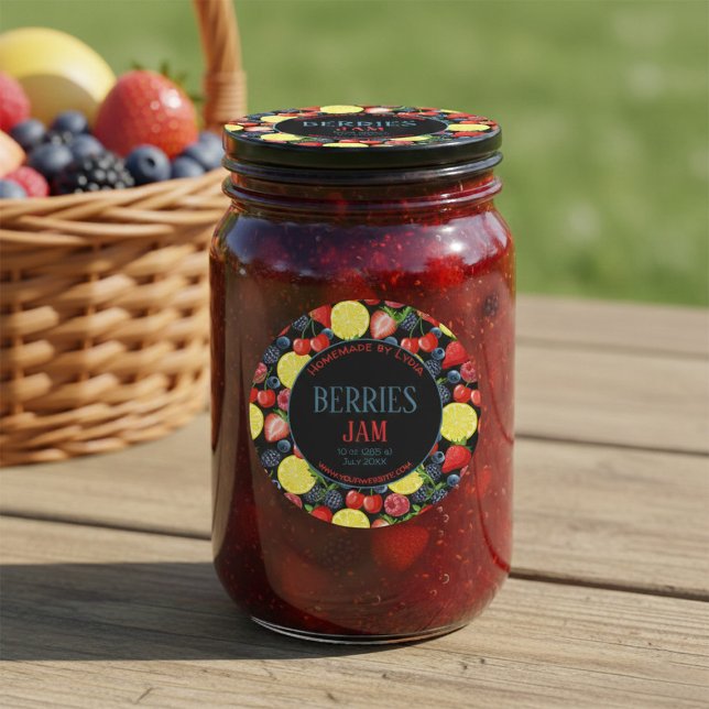 Personalized Berries Jam Round Jar Label (Creator Uploaded)