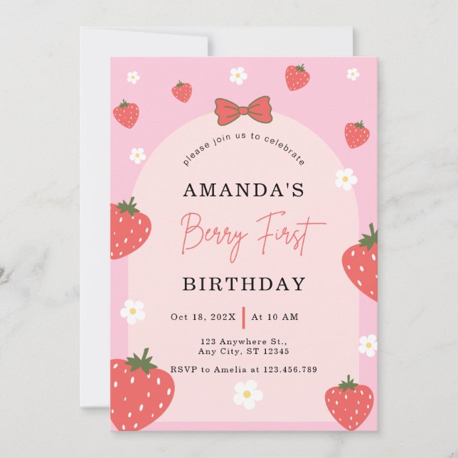 Personalized Berry 1st Birthday Invitation (Front)
