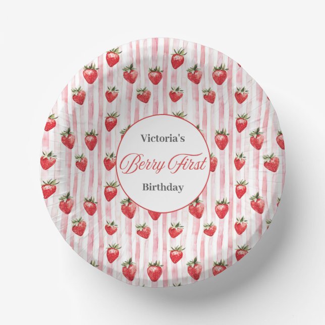 Personalized 'Berry First' Birthday Bowl's Paper Plates (Front)