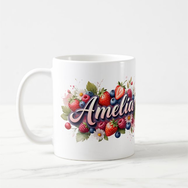 Personalized Berry Floral Name Mug – Amelia (Left)