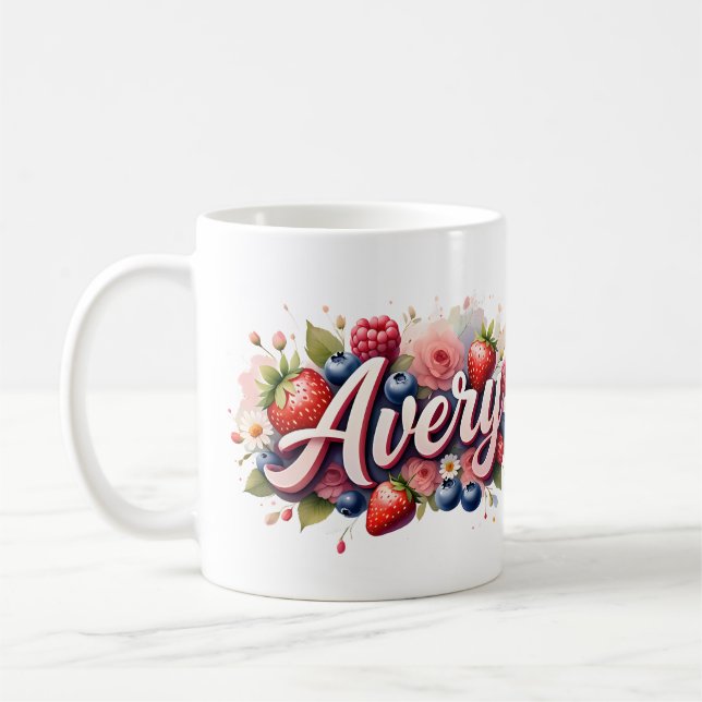 Personalized Berry Floral Name Mug – Avery (Left)