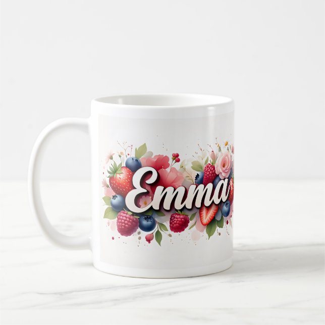 Personalized Berry Floral Name Mug – "Emma" (Left)