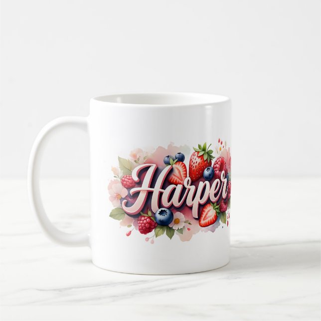 Personalized Berry Floral Name Mug – Harper (Left)