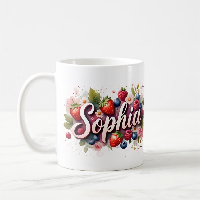 Personalized Berry Floral Name Mug – "Sophia" (Left)