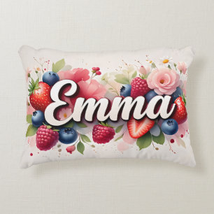 Personalized Berry Floral Name Pillow – "Emma"