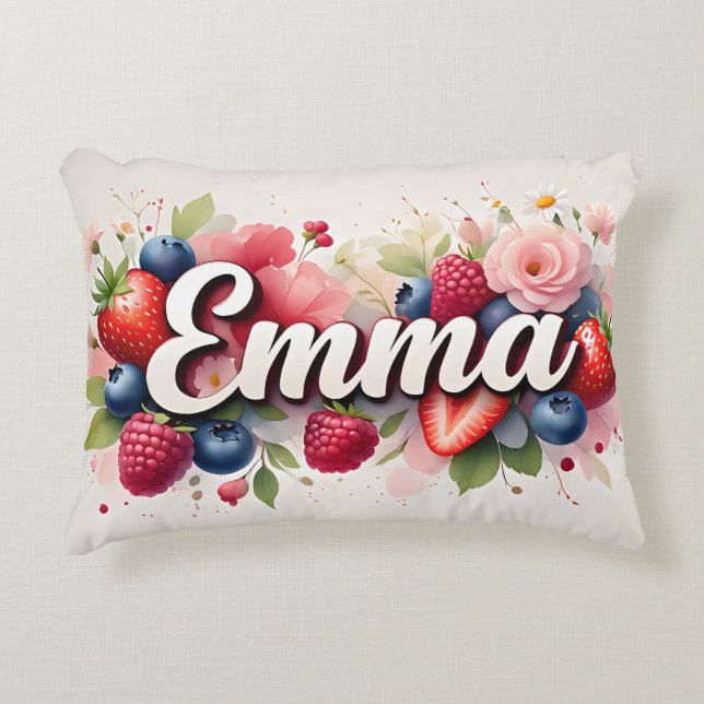 Personalized Berry Floral Name Pillow – "Emma" (Front)