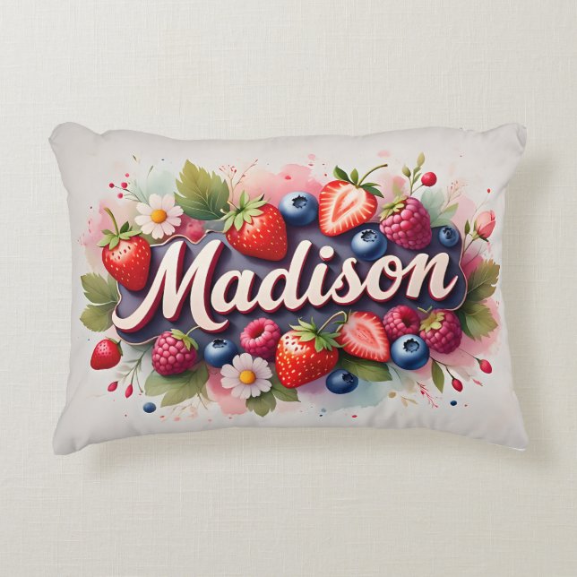 Personalized Berry Floral Name Pillow - Madison (Front)