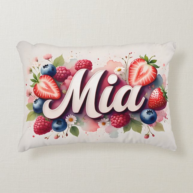 Personalized Berry Floral Name Pillow - Mia (Front)