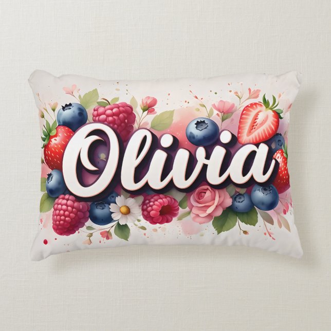 Personalized Berry Floral Name Pillow - Olivia (Front)
