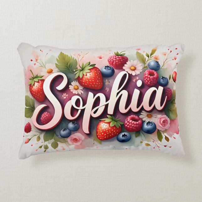 Personalized Berry Floral Name Pillow – "Sophia" (Front)