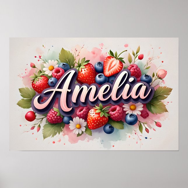 Personalized Berry Floral Name Poster "Amelia" (Front)