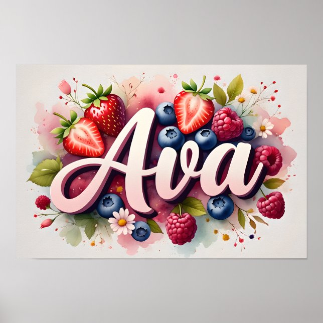 Personalized Berry Floral Name Poster "Ava" (Front)