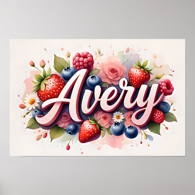 Personalized Berry Floral Name Poster "Avery" (Front)