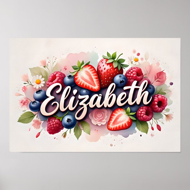Personalized Berry Floral Name Poster "Elizabeth" (Front)