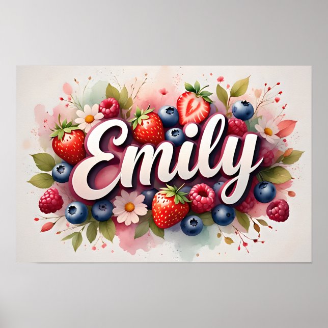 Personalized Berry Floral Name Poster "Emily" (Front)