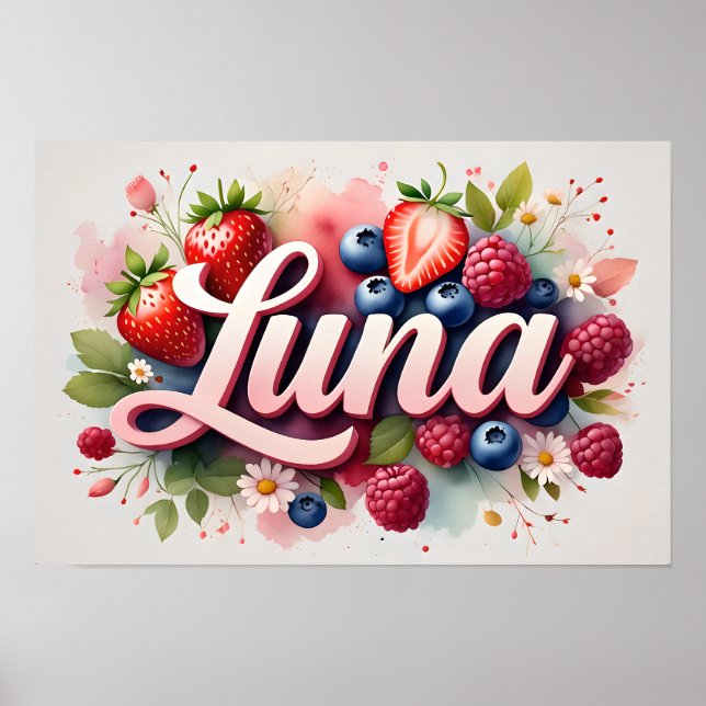 Personalized Berry Floral Name Poster "Luna" (Front)
