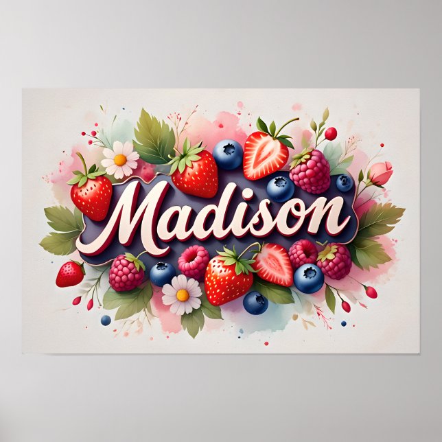 Personalized Berry Floral Name Poster "Madison" (Front)