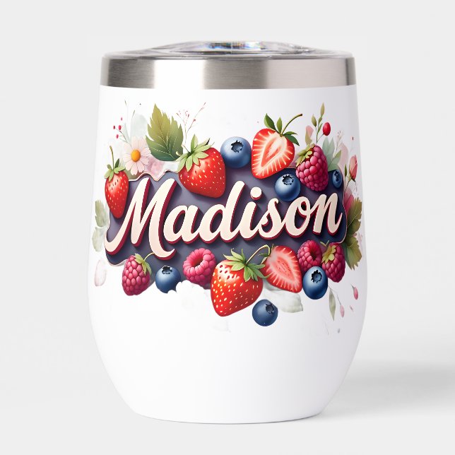 Personalized Berry Floral Tumbler – "Madison" (Front)