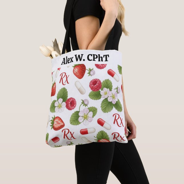 Personalized Berry,Flower RX Symbol Pharmacy Tote (Close Up)