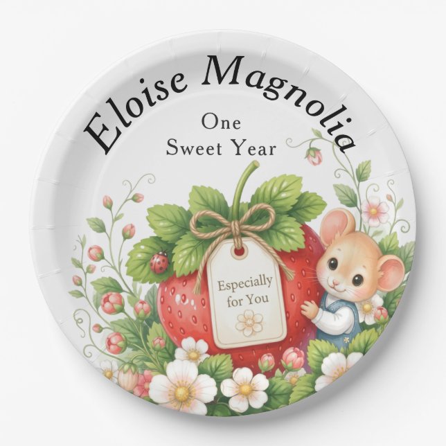 Personalized Berry Sweet First Birthday Plate (Front)