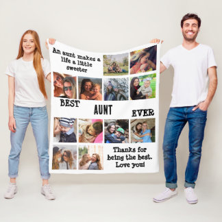 Personalized Best Aunt Ever 12 Photo Collage Fleece Blanket