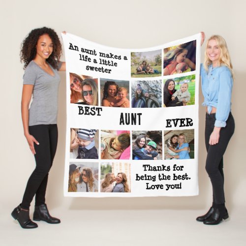 Personalized Best Aunt Ever 12 Photo Collage Fleece Blanket