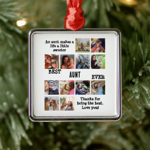 Personalized Best Aunt Ever 12 Photo Collage Metal Ornament