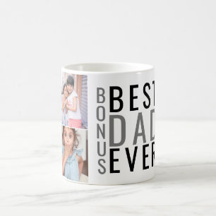 Personalized Best Bonus Dad Ever 6 Photo Collage Coffee Mug