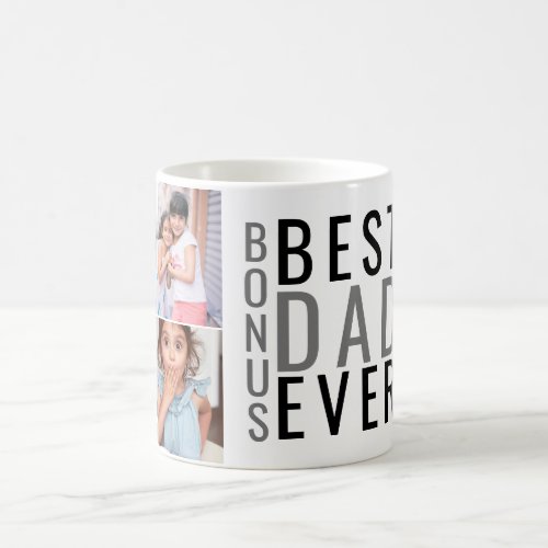 Personalized Best Bonus Dad Ever 6 Photo Collage Coffee Mug