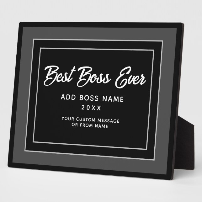 Personalized Best Boss Black White Script Plaque (Side)