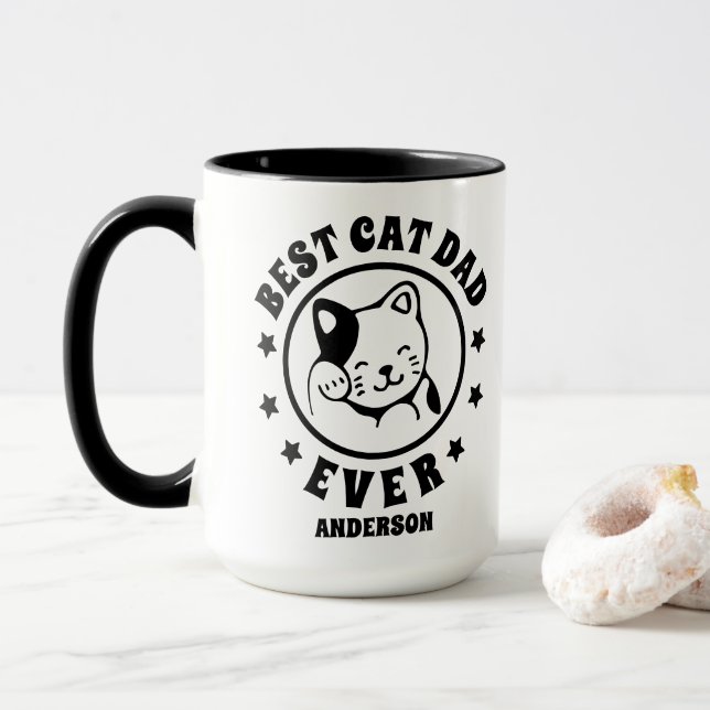 Personalized Best Cat Dad Ever Custom Name Mug (With Donut)