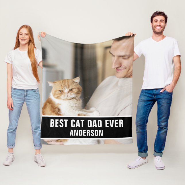 Personalized Best Cat Dad Ever custom Photo Fleece Blanket (In Situ)