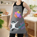 Personalized Best Cat Mom Ever All-Over Print  Apron<br><div class="desc">🐾 This personalized "Best Cat Mom Ever" apron is an adorable gift for cat mom, featuring a cute baby cat jumping playfully, holding colorful balloons and a gift box. 🐾 Use the template fields to put the mother's name. If you want to change the font style, color or text placement,...</div>