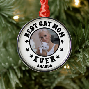 Personalized Best Cat Mom Ever Custom Photo Metal Ornament
