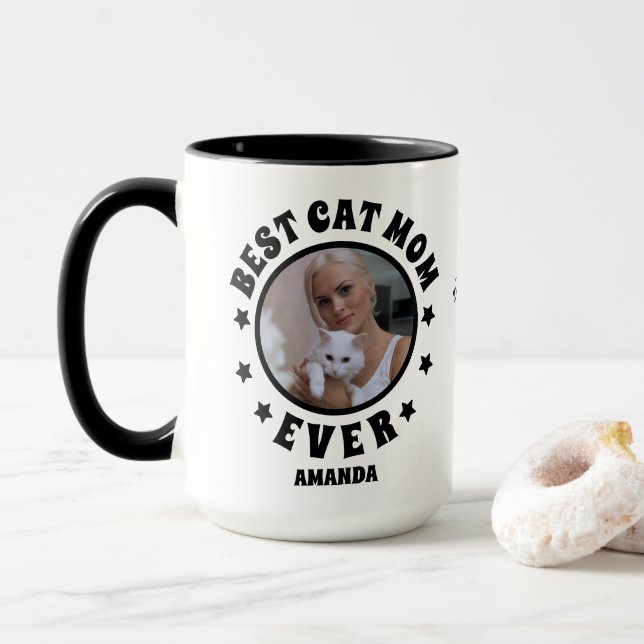 Personalized Best Cat Mom Ever Custom Photo  Mug (With Donut)