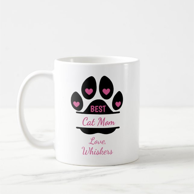 Personalized Best Cat Mom Paw Print Coffee Mug (Left)