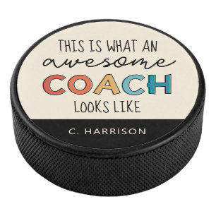 Personalized Best Coach Ever   Awesome Coach Gifts Hockey Puck